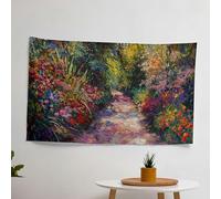 Colorful Garden Path Claude Monet Wall Tapestry - Vibrant Cotton and Polyester Fabric Hanging Decor for Bedroom, Living Room, or Dorm Room