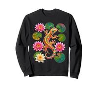 Colorful Gecko Lotus Flower Lily Pad Art Sweatshirt