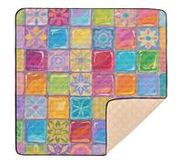Colorful Gem Tiles Decor Pattern Cute Foldable Baby Playmat for Floor Waterproof Tummy Time Mat for Babies Infants Toddlers, 50'' x 50''
