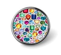Colorful Gemstone Blue Green Purple Leaf Round Aluminum Alloy Pin Badge, Decorative Brooch for Jackets, Backpacks, Hats, Shirts, Stylish Metal Lapel Pin Accessory for Men Women 1in