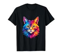 Colorful Geometric Cat Lover Value Graphic T-Shirt, Men, Black, S