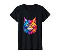 Colorful Geometric Cat Lover Value Graphic T-Shirt, Women, Black, M