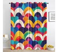 Colorful Geometric Curtain for Living Room, Mid Century Modern Blackout Curtains for Bedroom, Retro Abstract Window Treatment Room Darkening Eyelet Drapes 90 x 72 Inch 2 Panels Q715