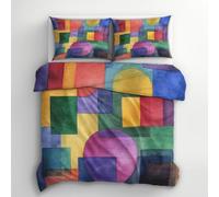 Colorful Geometric Emperor Bedding Set 3 Piece, Bedroom Decor Duvet Cover and 2 Pillowcases, Retro Abstract Art Quilt Cover with Zip, Ultra Soft Microfibre YH-K76
