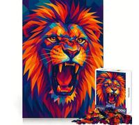 Colorful Geometric Lion Roaring Portrait Adults Puzzles 1000 Piece Jigsaws Brain Skill Good Thick Pattern Assemble Night Game (38x52cm)
