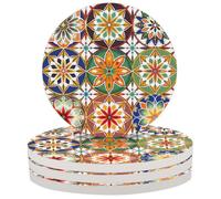 Colorful Geometric Mandala Coasters for Drinks Set of 4, Absorbent Ceramic Drink Coasters with Cork Base,for Coffee Tea Glasses Table Protection