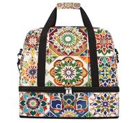 Colorful Geometric Mandala Pattern Foldable Travel Duffel Bag Expandable Gym Bag with Shoe Compartment Large Capacity Weekender Bag Carry On Tote Bag for Travel Sports Overnight Trips