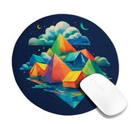 Colorful Geometric Mountain Mouse Pad, Vibrant Pyramid Design Stitched Edge Mousepad, Rubber Non-Slip Washable Gaming Mouse Pad for Home and Office Use Round 8x8 Inch