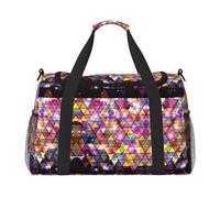 Colorful Geometric Triangle Full Print Travel Duffle Bag with Adjustable Shoulder Strap,Large Capacity Twill Polyester Crossbody Bag for Gym,Weekend Trips Outdoor Activities