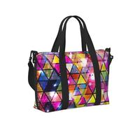 Colorful Geometric Triangle Print Travel Hand Bag for Women Men Foldable Weekend Vacation Journeys Tote Shoulder Bags