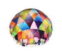 Colorful Geometric Triangle Printed Double-Layer Waterproof Shower Cap - Reusable Spa & Face Mask Bathing Hat for Travel, Home Care & Beauty Routine