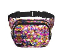 Colorful Geometric Triangle Square Double-Layer Waist Bag with All-Over Print,Durable Twill Fabric, Multi-Pocket Fanny Pack for Outdoor Sports Travel