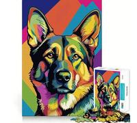 Colorful German Shepherd Pop Art Portrait Jigsaw Puzzles for Adults 1000 Pieces Brain Power Snug Connection Home Game Perfect Art (38x26cm)