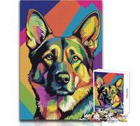 Colorful German Shepherd Pop Art Portrait Teenager Jigsaw Puzzles 1000 Pieces Educational Observation Skill Game Perfect Meaningful Festive Gift Size 50x75cm