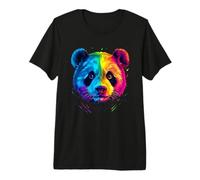 Colorful Giant Panda Face Cute Rainbow Animal Lover Black Premium T-Shirt