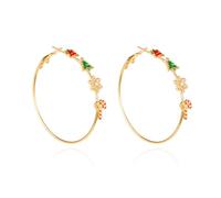 Colorful Gingerbread Man Bell Christmas Tree Earrings Enamel Red Green Bowknot Cowboy Hat Boot Dangle Earrings Dainty Rhinestone Christmas Theme Colored Hoop for Women, Zinc, No Gemstone