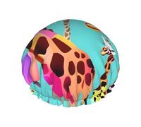 Colorful Giraffe Fans Lovers Hair Cap For Shower, Waterproof Hair Shower Caps For Long Hair, Non-Slip Cute Shower Cap