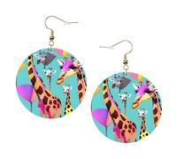 Colorful Giraffe Fans Lovers Leather Round Earrings Daily Accessories Working At Work Women'S Fashion