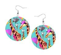 Colorful Giraffe Fans Lovers Leather Round Earrings Daily Accessories Working At Work Women'S Fashion