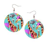 Colorful Giraffe Fans Lovers Leather Round Earrings Daily Accessories Working At Work Women'S Fashion