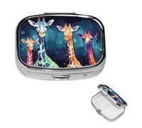 Colorful Giraffe Fans Lovers Pill Box 2 Compartment Square Portable Pill Case for Pocket or Purse Pill Holder Weekly Pill Organizer Decorative Metal Medicine Vitamin Organizer Travel Gift