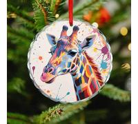 Colorful Giraffe Painting Christmas Ornaments - Round Christmas Tree Decorations with Red String, Winter Holiday Keepsake Pendant for Fireplace, Mantel, Wreath Holiday Party Decor (3.1 Inch)