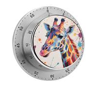Colorful Giraffe Painting Kitchen Timer 60 Minute Visual Wind Up Timers Indoor Mechanical Timers with Magnetic Base Stainless Steel Timer for Home Cooking Time Management Tool