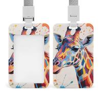 Colorful Giraffe Painting Retractable ID Badge Holder with Lanyard - Vertical Badge Reel,Keychain Clip,Name Tag Id Card Holder Protector for Nurse Officer Teacher Security Staff Women Men