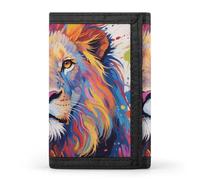 Colorful Giraffe Painting Trifold Wallet Front Pocket Coin Purse - Slim Credit Card Holder for Men & Women, Colorful Lion Painting, One Size, Classic