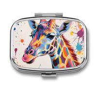 Colorful Giraffe Pill Box Travel Pill Organizer 2 Compartments Weekly Pill Case with One Day Mirror Medicine Organizer for Purse, Pocket or Wallet