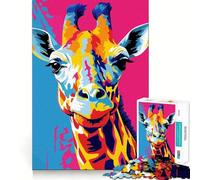 Colorful Giraffe Pop Art Portrait Jigsaw Puzzles 1000 Pieces for Teenagers Brain Skill Smooth Connection Pattern Build Art Decor (50x75cm)