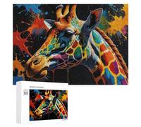 Colorful Giraffe Portrait Artistic Wooden Jigsaw Puzzle for Adults, 300 PCS