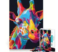 Colorful Giraffe Portrait Jigsaw Puzzles for Adults 1000 Pieces Think Smart Smooth Joint Home Activity Christmas Surprise (38x26cm)