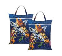 Colorful Giraffe Side Face Travel Laundry Bag for Dirty Clothes 2PCS, Foldable Waterproof Washable Wet Dry Bag with Handle Zippered Hanging Laundry Hamper for Travel, Gym, Swimming Pool