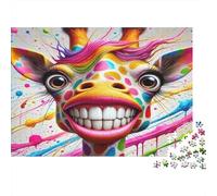 Colorful Giraffe Smile Jigsaw Puzzles for Adults: Grinning Rainbow Cow Educational Games for The Whole Family Women 70x50cm/1000pcs