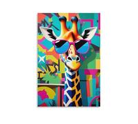 Colorful Giraffe Wall Art with Sunglasses Funny Abstract Animal Poster for Teen Kids Room Bathroom Or Living Room Decor Cool Graffiti Style Art Print Gift 08x12inch Unframe