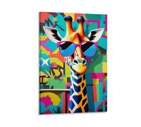 Colorful Giraffe Wall Art with Sunglasses Funny Abstract Animal Poster for Teen Kids Room Bathroom Or Living Room Decor Cool Graffiti Style Art Print Gift 24x36inch Frame