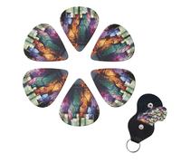 Colorful Glass Bottle Guitar Picks 6 Pack, 0.71mm Thickness Celluloid Bass Pick with Leather Guitar Pick Holder Keychain Abstract Art Pics Plectrum for Acoustic Electric Guitar, Ukulele, Bass
