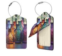 Colorful Glass Bottle Luggage Tag 4 PCS PU Leather Suitcase Tags Identifiers Travel Tags with Privacy Protection and Stainless Steel Loop Luggage Bag Tag for Women Men