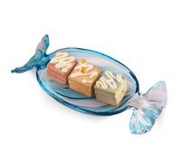 Colorful Glass Candy Platter - Christmas Serving Tray for Holiday Treats, Decorative Dessert Plate for Xmas Parties, Large Festive Glass Dish for Cookies, Snacks & Sweets (Blue)