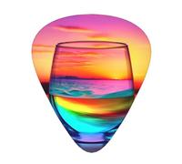 Colorful Glass Drink Sunset 12 Pack Guitar Plectrums With Storage Case, 0.46/0.71/0.96mm, Including Thin, Medium Thick Guitar Plectrums For Electric Guitars Bass Ukulele