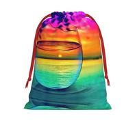 Colorful Glass Drink Sunset Christmas Drawstring Gift Bags Large Size Xmas Goody Wrapping Bags Valentine Favors Party