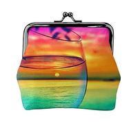 Colorful Glass Drink Sunset Full Double-Sided Printed Pattern Women's and Girls' Fashionable Leather Kiss Lock Coin Purse Card Bag