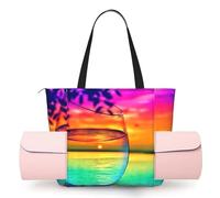 Colorful Glass Drink Sunset Women'S Yoga Mat Bag With All-Over Print,Lightweight Polyester Shoulder Gym Bag,Front Open Pocket For Yoga Mat, Towel