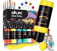 Colorful Glass Paint Kit with 6 Brushes, 1 Palette & 1 Sponge - 30ml/Bottle 26 Colors Permanent Stain Glass Paints for Gallery, Window, Wine Glass Art