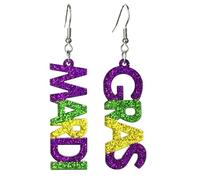 Colorful Glitter Acrylic Mardi Gras Dangle Earrings Sparkly Carnival Theme Mask Gnome Beer Bottle Donuts Shape Earrings for Women Carnival Parades Party Holiday Cosplay Jewelry Gifts, Acrylic, No