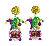 Colorful Glitter Acrylic Mardi Gras Dangle Earrings Sparkly Carnival Theme Mask Gnome Beer Bottle Donuts Shape Earrings for Women Carnival Parades Party Holiday Cosplay Jewelry Gifts, Acrylic, No