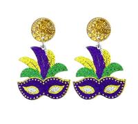 Colorful Glitter Acrylic Mardi Gras Dangle Earrings Sparkly Carnival Theme Mask Gnome Beer Bottle Donuts Shape Earrings for Women Carnival Parades Party Holiday Cosplay Jewelry Gifts, Acrylic, No