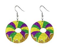 Colorful Glitter Acrylic Mardi Gras Dangle Earrings Sparkly Carnival Theme Mask Gnome Beer Bottle Donuts Shape Earrings for Women Carnival Parades Party Holiday Cosplay Jewelry Gifts, Acrylic, No
