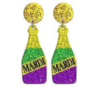 Colorful Glitter Acrylic Mardi Gras Dangle Earrings Sparkly Carnival Theme Mask Gnome Beer Bottle Donuts Shape Earrings for Women Carnival Parades Party Holiday Cosplay Jewelry Gifts, Acrylic, No